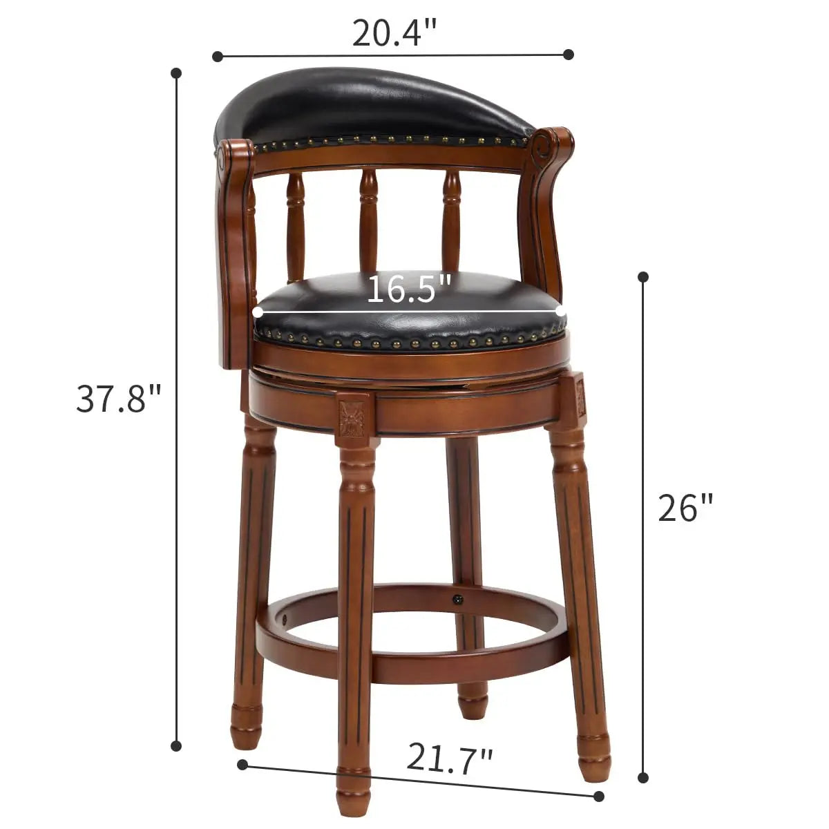 Cow Top Leather Bar Stool — 29.5" Swivel Chair with Back