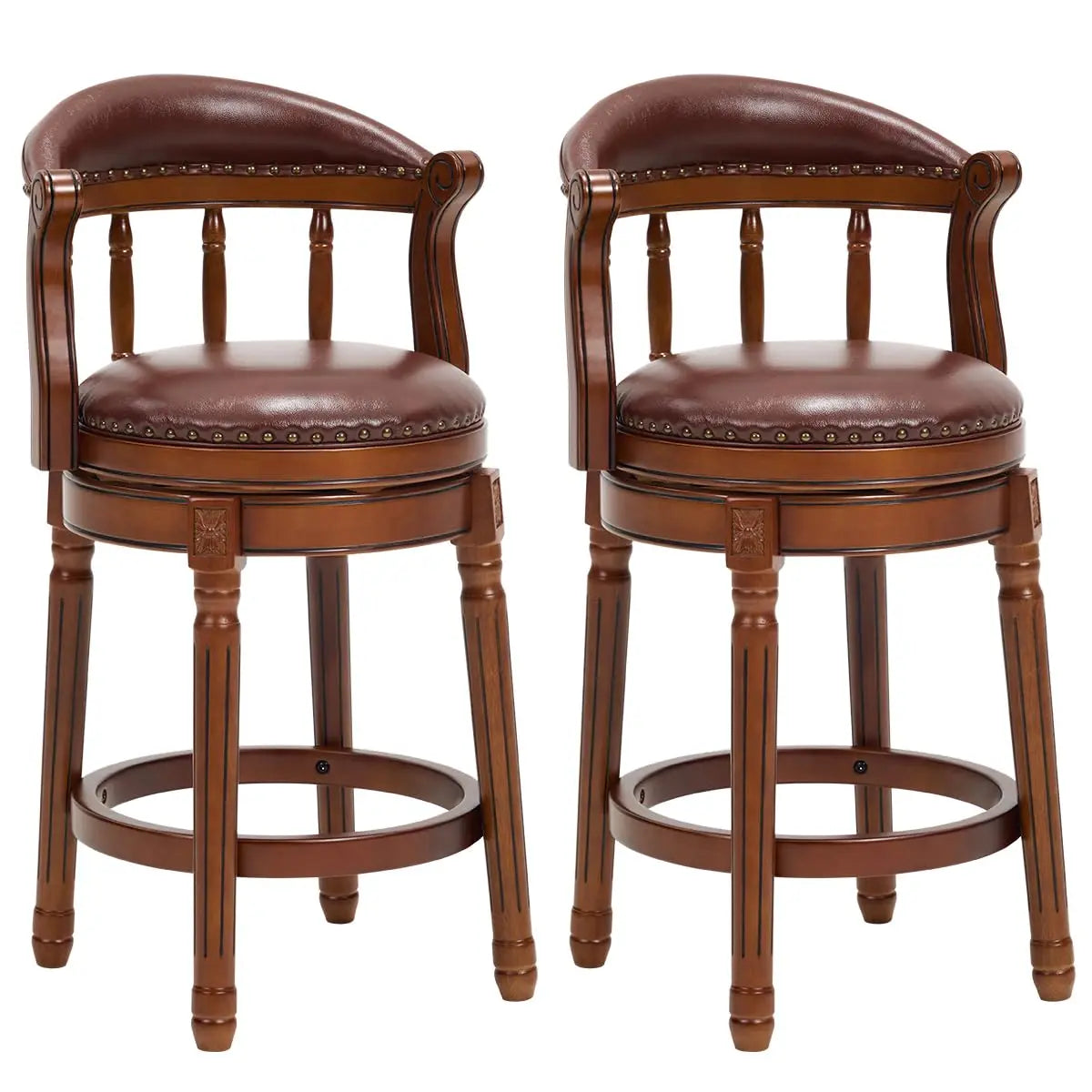 Cow Top Leather Bar Stool — 29.5" Swivel Chair with Back