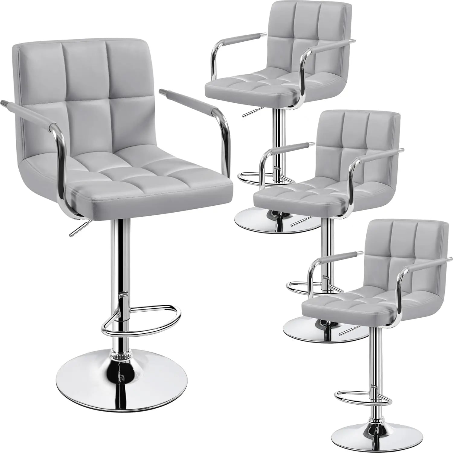 Adjustable PU Leather Bar Stools — Set of 4 with Armrest & Footrest
