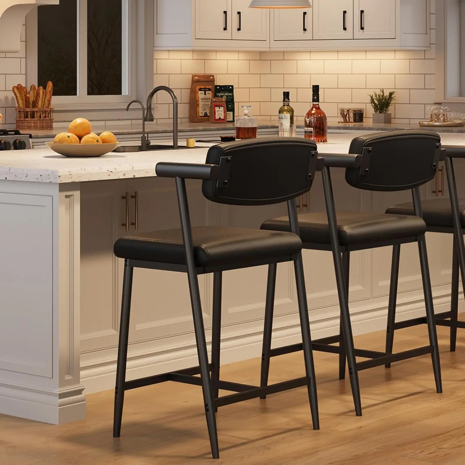 The Comfort Bar Stool Set — Set of 2 with Back, Arms & Footrest