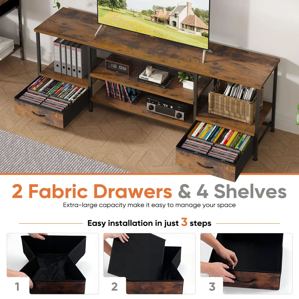 The Storage TV Stand — 63" with Charging Ports & Fabric Drawers