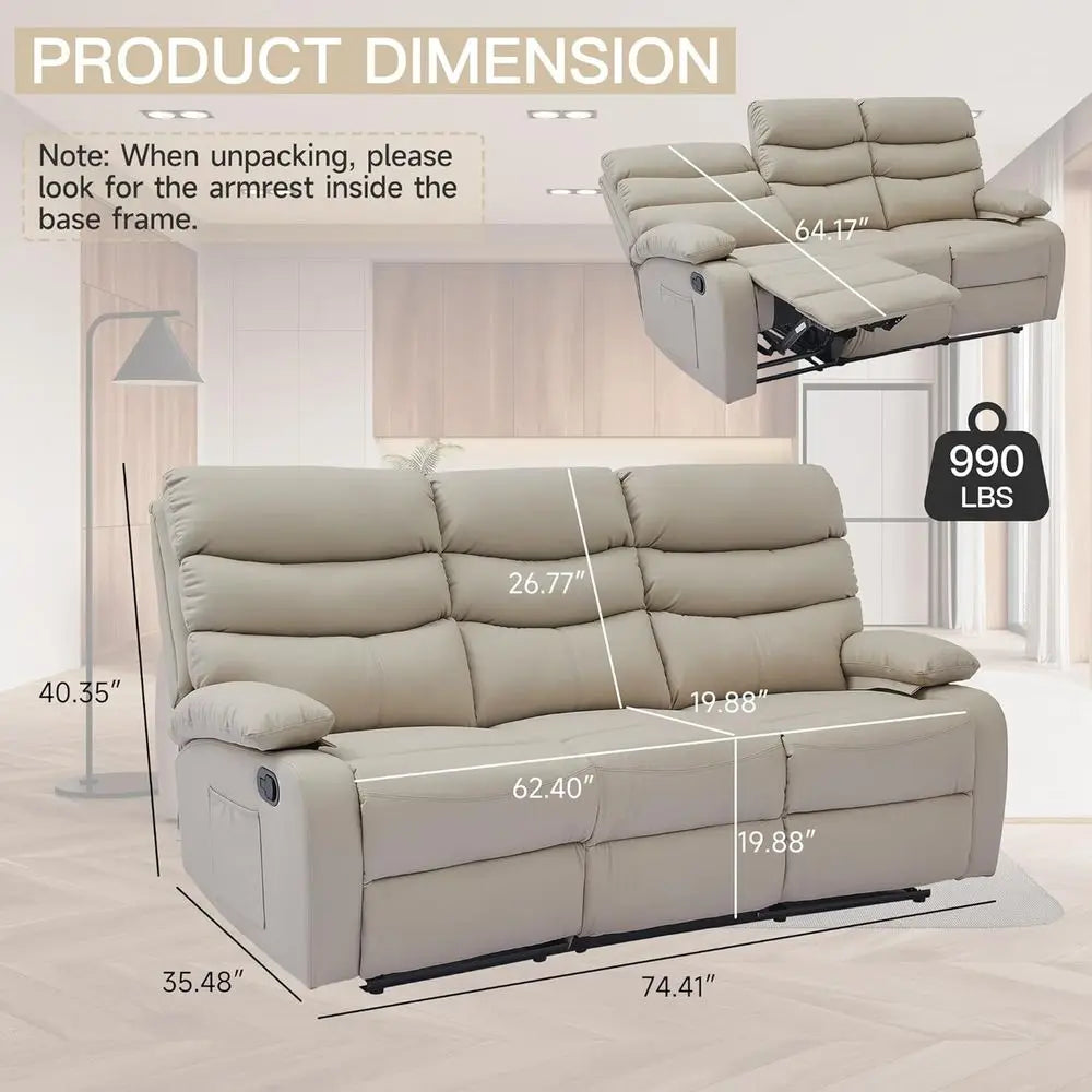 The 3-Seater Recliner Sofa — Beige Manual Reclining Couch