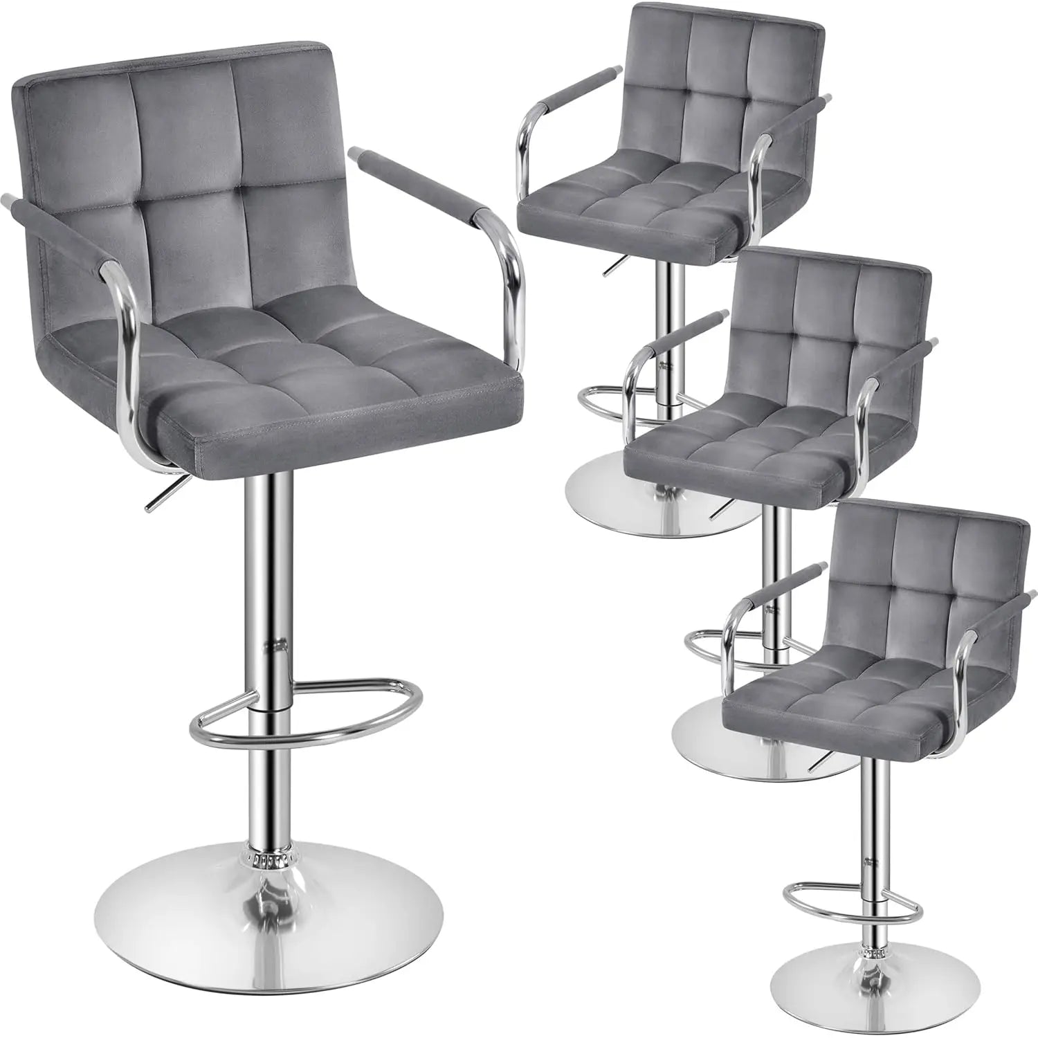 Adjustable PU Leather Bar Stools — Set of 4 with Armrest & Footrest