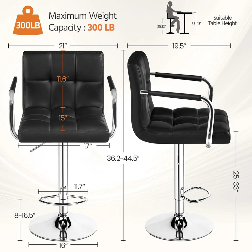 Adjustable PU Leather Bar Stools — Set of 4 with Armrest & Footrest