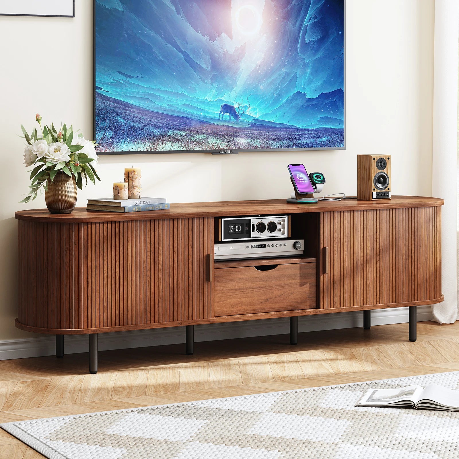 The Media Console — 69" TV Stand with Power Outlet & Storage