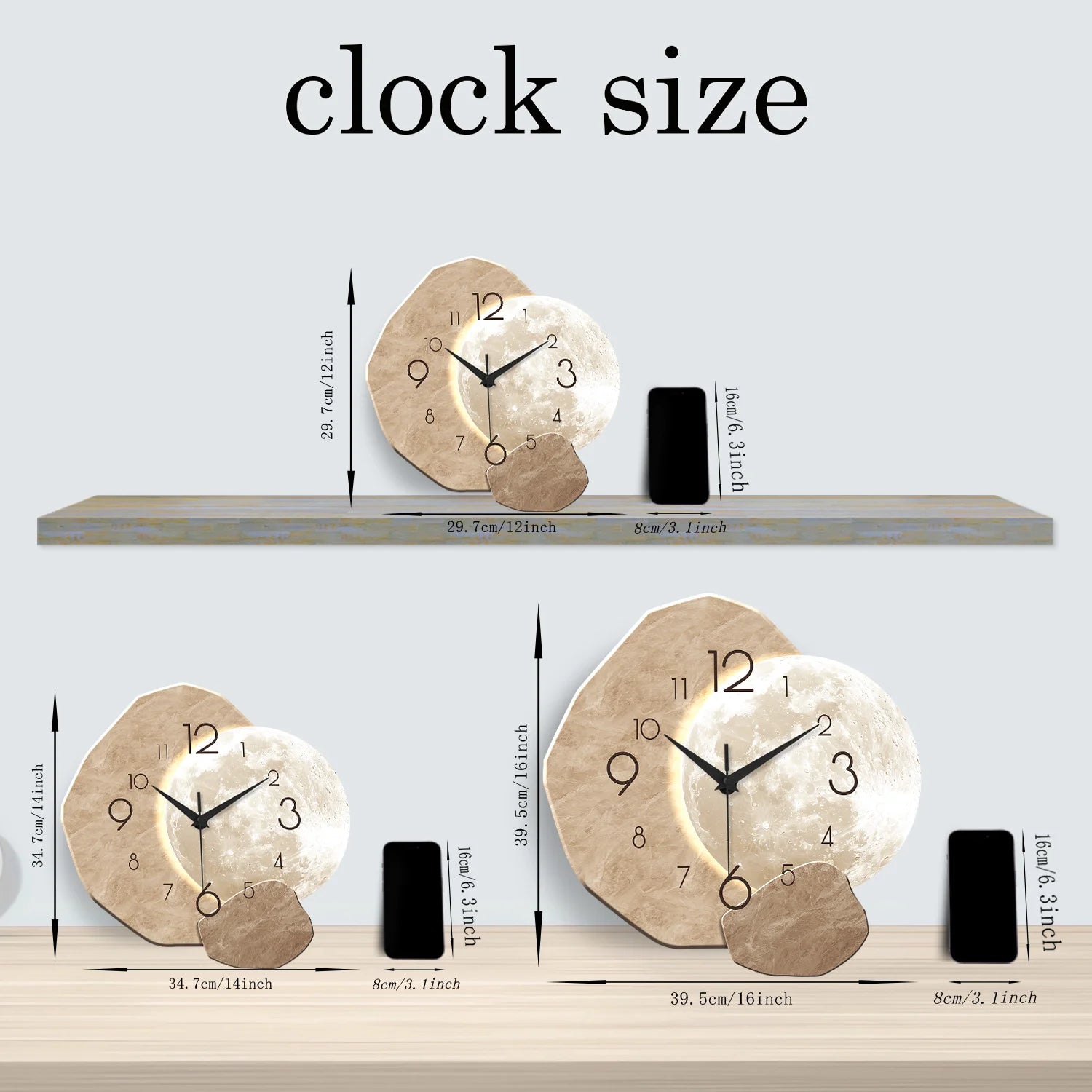 The Moon Wall Clock — Silent Quartz Wooden Minimalist Design