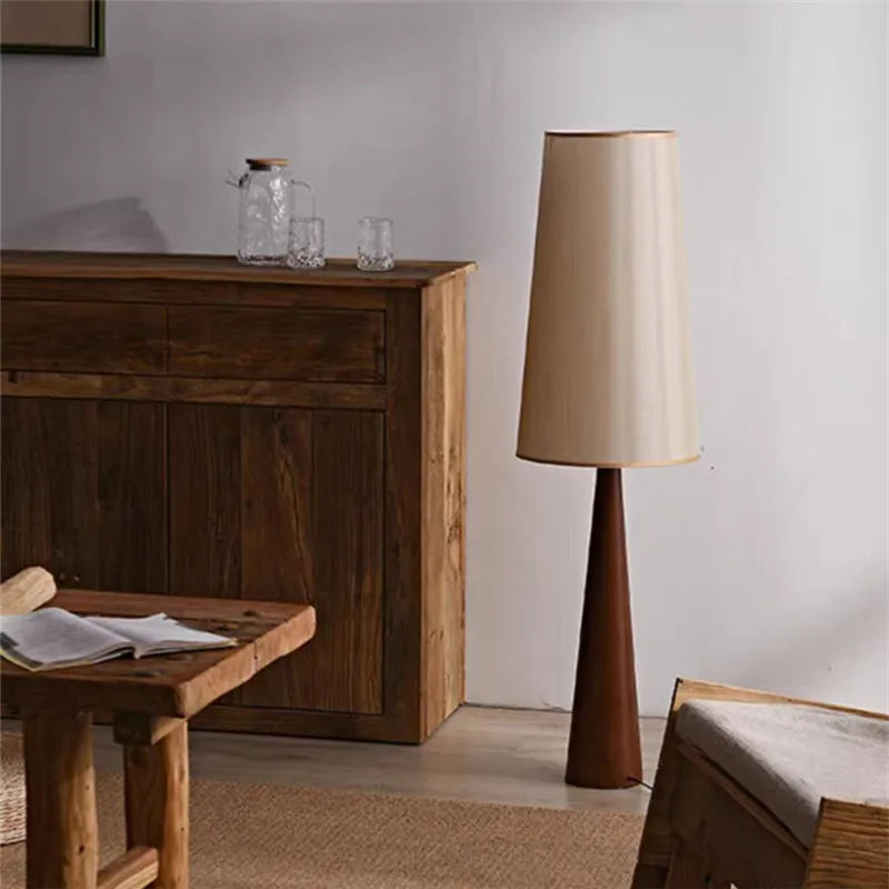 The Wabi-Sabi Floor Lamp — Natural Wood & Fabric Shade