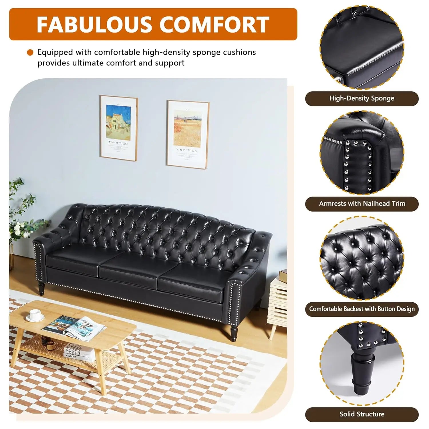 The Chesterfield Sofa — 80" High Back Leather Couch