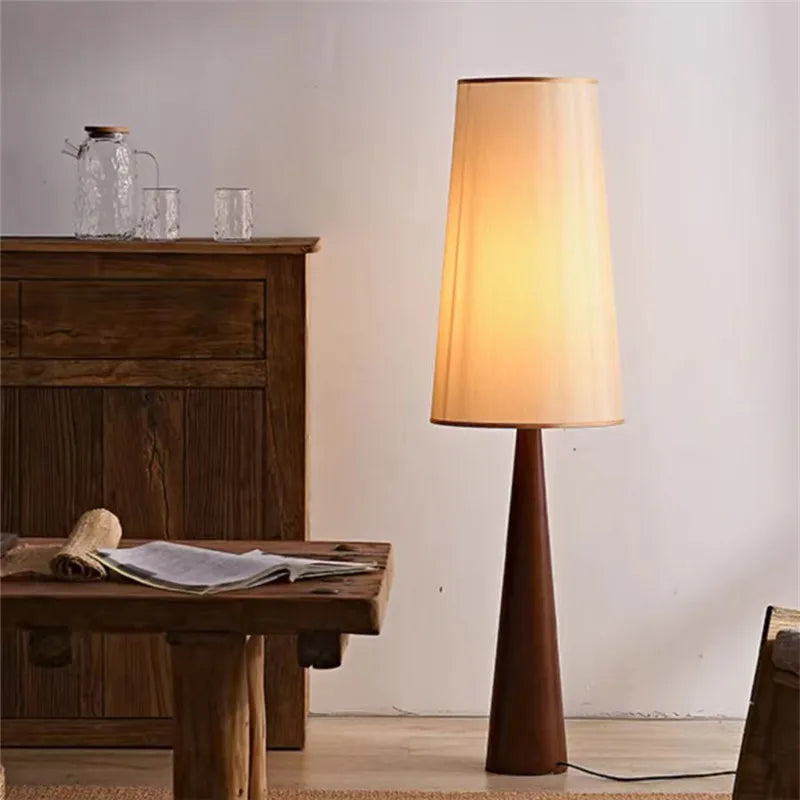 The Wabi-Sabi Floor Lamp — Natural Wood & Fabric Shade