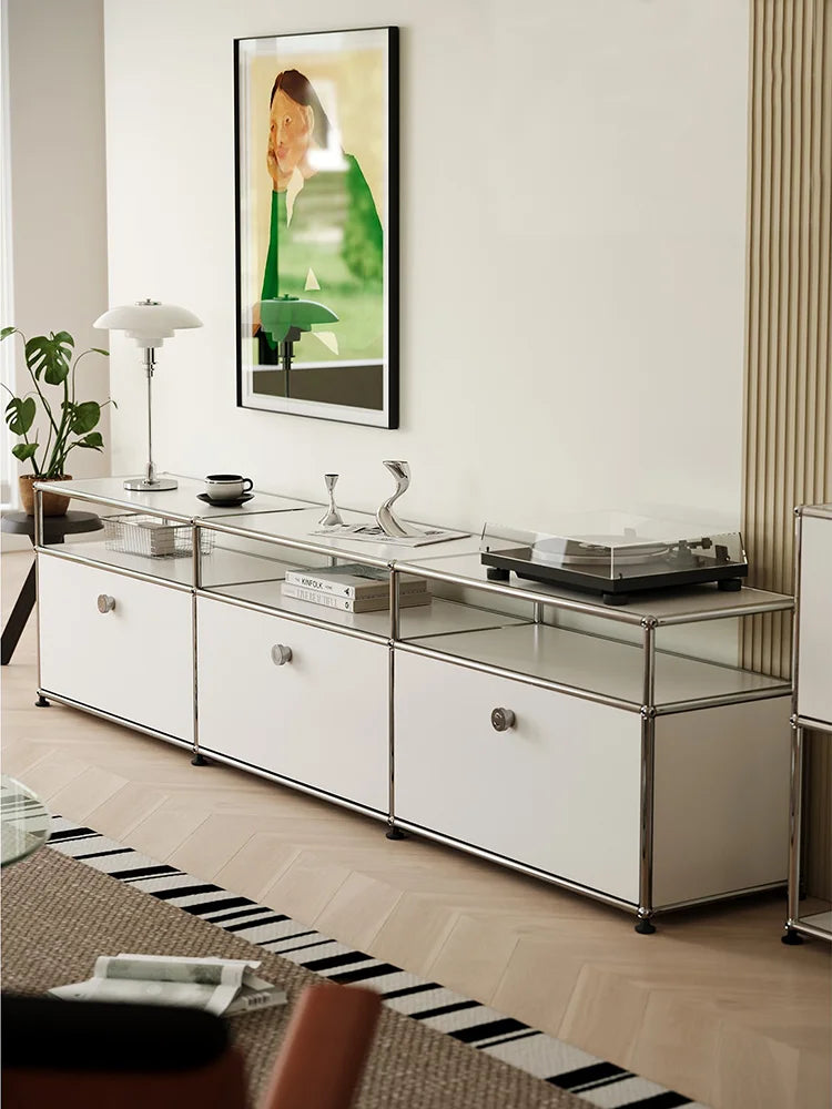 The Corner Media Cabinet — Modular Metal Display & Storage