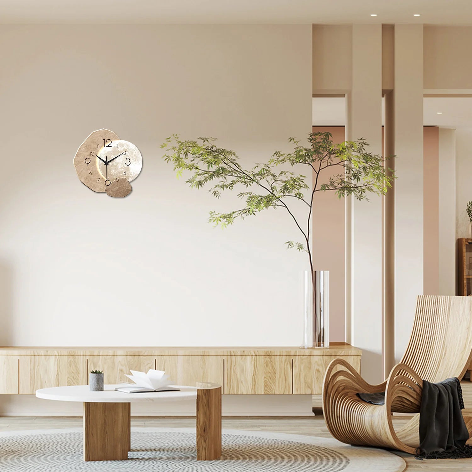 The Moon Wall Clock — Silent Quartz Wooden Minimalist Design