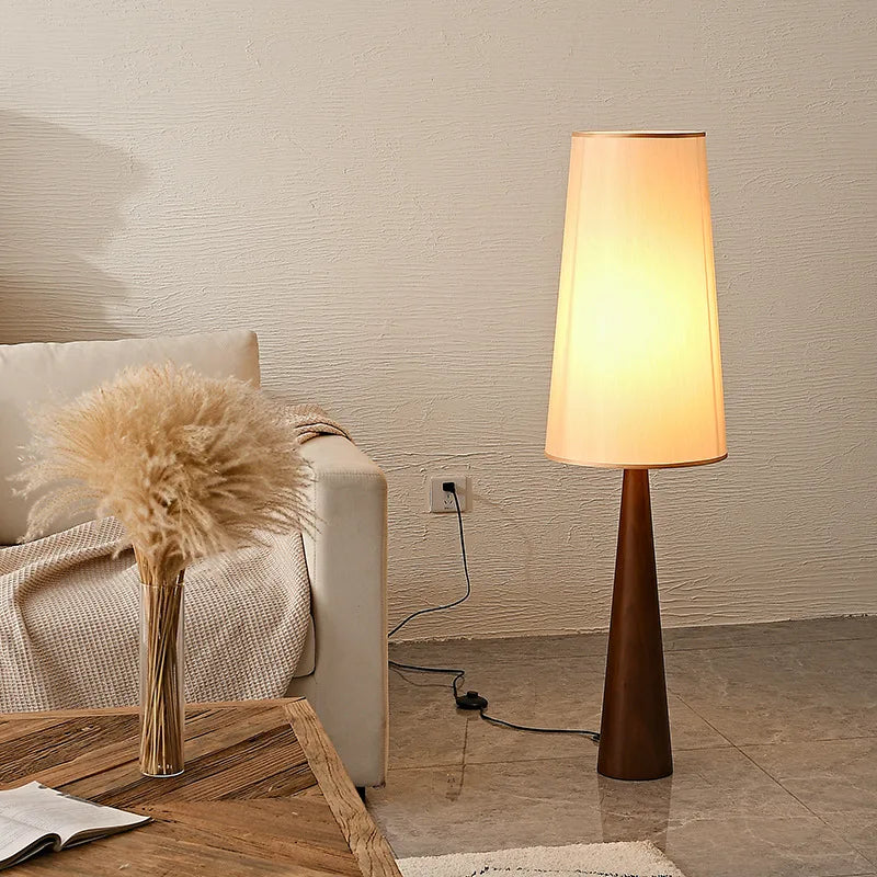 The Wabi-Sabi Floor Lamp — Natural Wood & Fabric Shade