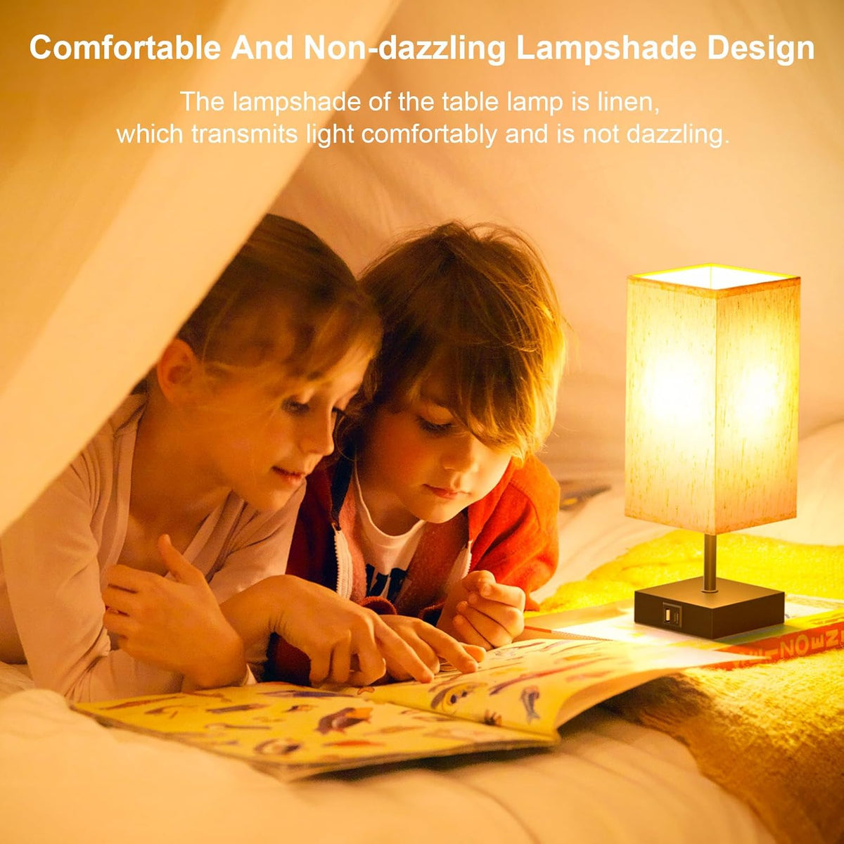 Bedside Table Lamp Touch Control with USB A+ C Nightstand Lamps
