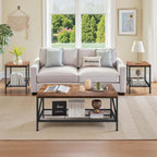 3 Pieces Living Room Table Sets, 41.3 in Industrial Coffee Table with 2 Square End Side Tables, Easy Assembly Coffee and End Tables Sets with Metal Legs, for Office, Living Room & Apartment