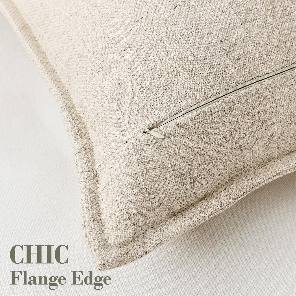 20X20 Linen Pillow Covers Natural Beige Pack of 2 Farmhouse Boho Neutral Accents Striped Textured Square Decorative Throw Pillow Cases for Living Room Couch Bed Home Decor