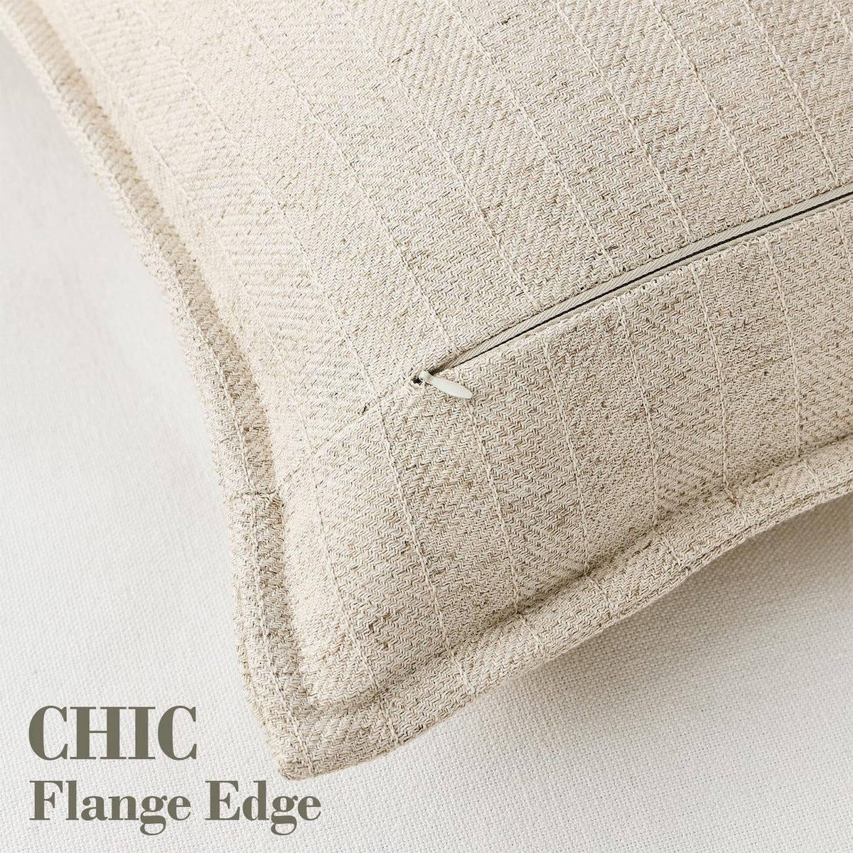 20X20 Linen Pillow Covers Natural Beige Pack of 2 Farmhouse Boho Neutral Accents Striped Textured Square Decorative Throw Pillow Cases for Living Room Couch Bed Home Decor