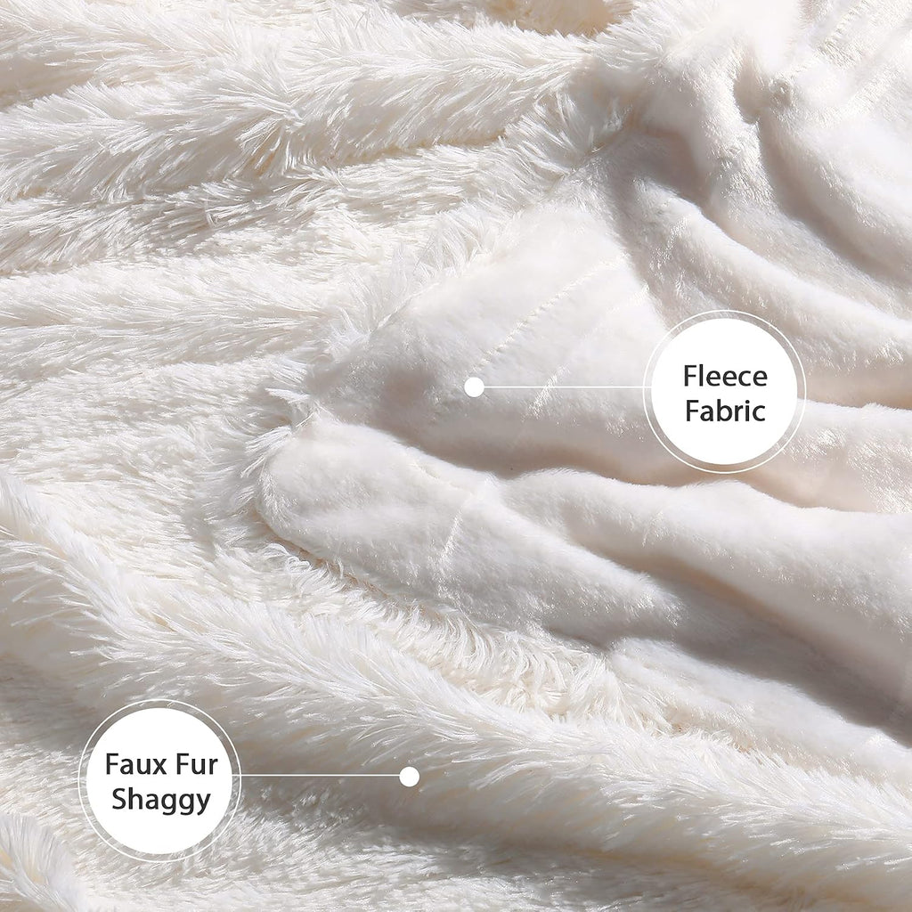 Decorative Extra Soft Fuzzy Faux Fur Throw Blanket 50" X 60",Solid Reversible Long Hair Shaggy Blanket,Fluffy Cozy Plush Comfy Microfiber Fleece Blankets for Couch Sofa Bedroom,Cream White