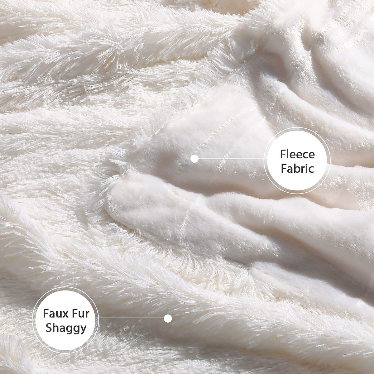 Decorative Extra Soft Fuzzy Faux Fur Throw Blanket 50" X 60",Solid Reversible Long Hair Shaggy Blanket,Fluffy Cozy Plush Comfy Microfiber Fleece Blankets for Couch Sofa Bedroom,Cream White