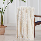 Decorative Extra Soft Fuzzy Faux Fur Throw Blanket 50" X 60",Solid Reversible Long Hair Shaggy Blanket,Fluffy Cozy Plush Comfy Microfiber Fleece Blankets for Couch Sofa Bedroom,Cream White