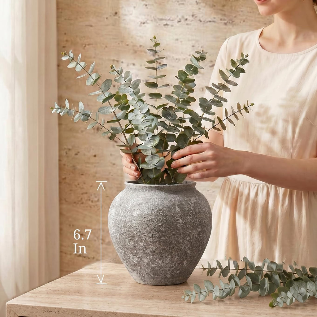 Textured Speckled Ceramic Vase, 6.7” Wabi-Sabi Stone Finish Flower Vase, Handmade Pottery Vase for Dried Flowers, Rustic Farmhouse Table Centerpiece for Entryway, Shelf, Nightstand Decor