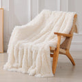Decorative Extra Soft Fuzzy Faux Fur Throw Blanket 50" X 60",Solid Reversible Long Hair Shaggy Blanket,Fluffy Cozy Plush Comfy Microfiber Fleece Blankets for Couch Sofa Bedroom,Cream White