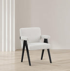 481Cream Woodloch Collection Mid-Century Modern Boucle Fabric Upholstered Accent Chair with Rich Cream Boucle Fabric, Black Finish Solid Wood, 24.5" W X 23.5" D X 32" H, Cream