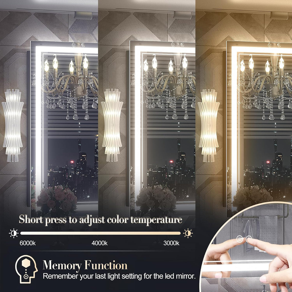 55X30 LED Bathroom Mirror, Anti-Fog Lighted Bathroom Mirror, Dimmable Lighted Vanity Mirror, LED Vanity Mirror with Lights, Shatterproof, ETL Listed, Horizontal/Vertical