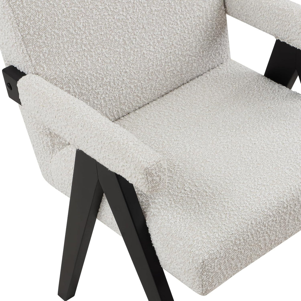 481Cream Woodloch Collection Mid-Century Modern Boucle Fabric Upholstered Accent Chair with Rich Cream Boucle Fabric, Black Finish Solid Wood, 24.5" W X 23.5" D X 32" H, Cream