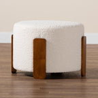 Finlay Modern Japandi Cream Boucle Fabric and Walnut Brown Finished Wood Ottoman Footstool