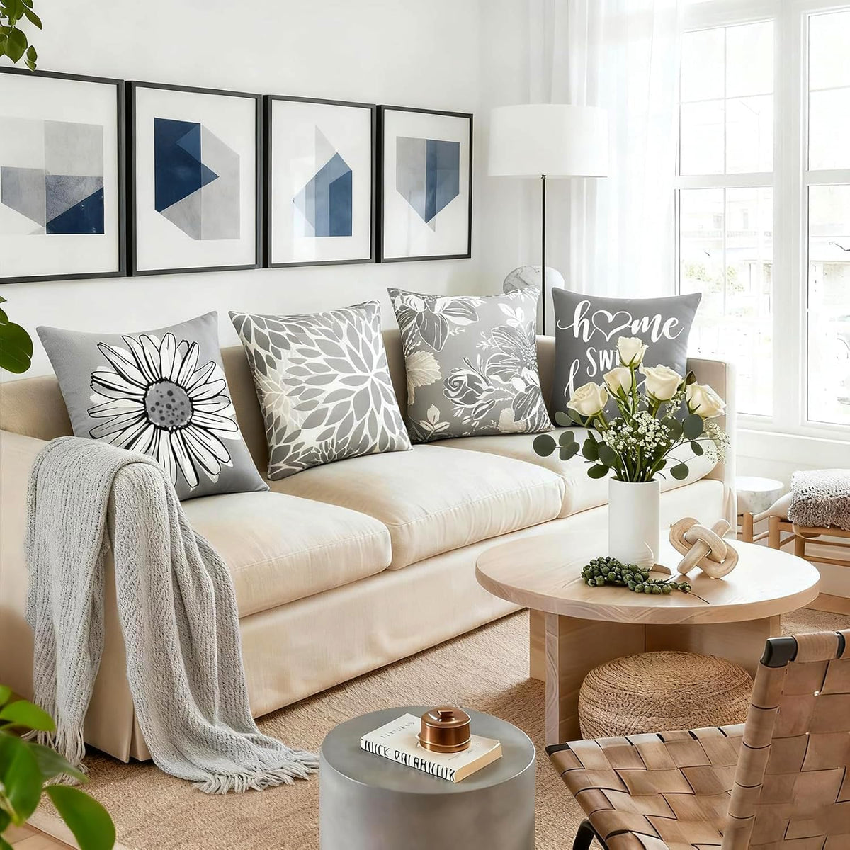 Decorative Boho Farmhouse Throw Pillow Covers 22X22 Inch Set of 4