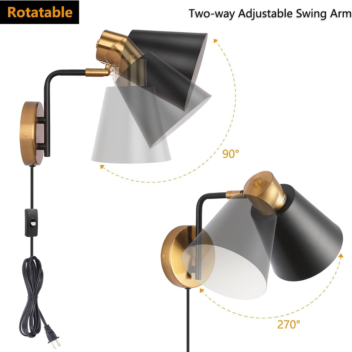 Plug in Wall Sconce Set of 2, Modern Wall Lamp Wall Light Fixture