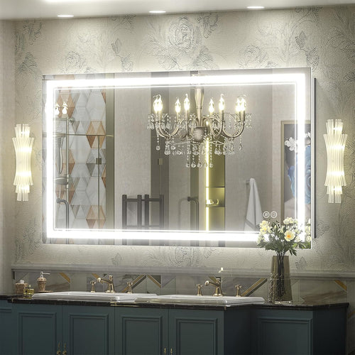 55X30 LED Bathroom Mirror, Anti-Fog Lighted Bathroom Mirror, Dimmable Lighted Vanity Mirror, LED Vanity Mirror with Lights, Shatterproof, ETL Listed, Horizontal/Vertical