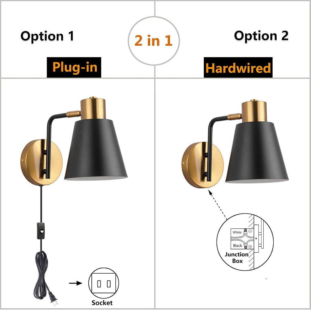 Plug in Wall Sconce Set of 2, Modern Wall Lamp Wall Light Fixture