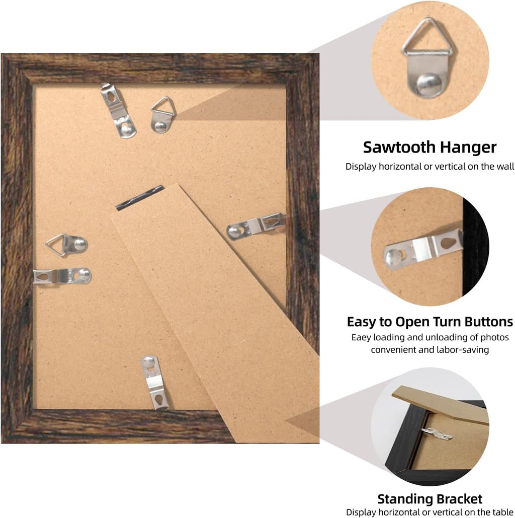 6X8 Picture Frame with Mat 4X6 - High Definition Real Glass Wooden Photo Frames for Tabletop Display and Wall Mounting (Brown, Set of 4)