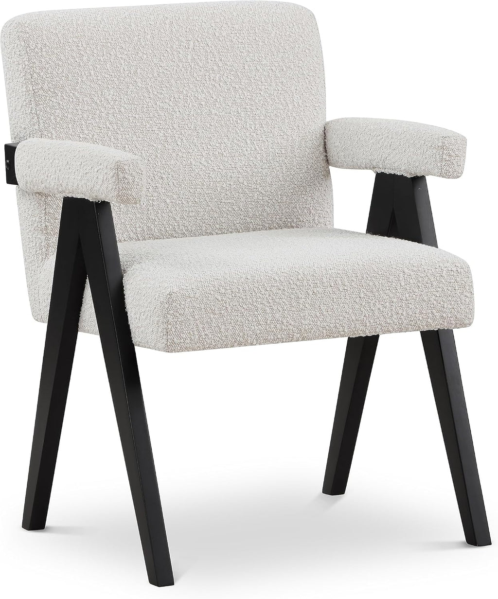 481Cream Woodloch Collection Mid-Century Modern Boucle Fabric Upholstered Accent Chair with Rich Cream Boucle Fabric, Black Finish Solid Wood, 24.5" W X 23.5" D X 32" H, Cream