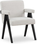 481Cream Woodloch Collection Mid-Century Modern Boucle Fabric Upholstered Accent Chair with Rich Cream Boucle Fabric, Black Finish Solid Wood, 24.5" W X 23.5" D X 32" H, Cream