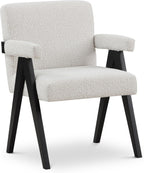 481Cream Woodloch Collection Mid-Century Modern Boucle Fabric Upholstered Accent Chair with Rich Cream Boucle Fabric, Black Finish Solid Wood, 24.5" W X 23.5" D X 32" H, Cream