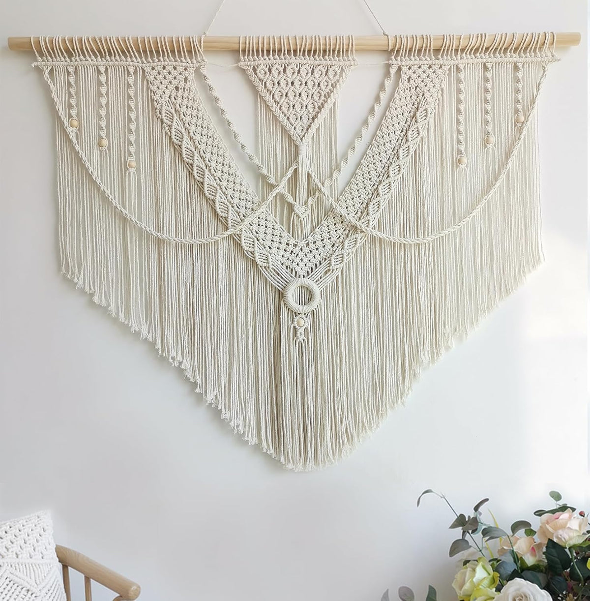 Macrame Wall Hanging Large- Boho Wall Decor- Large Wall Art- Wall Decor Living Room- Macrame Tapestry Boho Decor for Bedroom (Triangle)