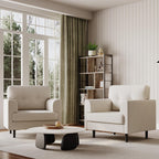 38" Modern Single Sofa Linen Upholstered Armrest Accent Chair with High-Density Foam & Fixed Armrests,Comfortable Armchair Upholstered Reading Chair for Living Room, Bedroom & Office,Beige