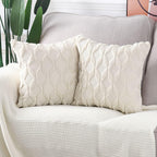 Set of 2 Soft Polyester Short Wool Velvet Decorative Throw Pillow Covers 18X18 Inch Beige Square Luxury Style Cushion Cases Pillow Shell for Sofa Bedroom