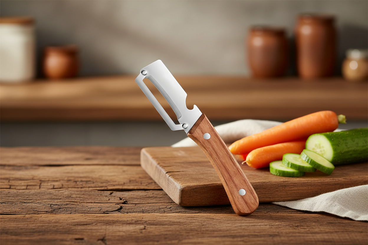 Vegetable Peeler And Bottle Opener With Wooden Handle